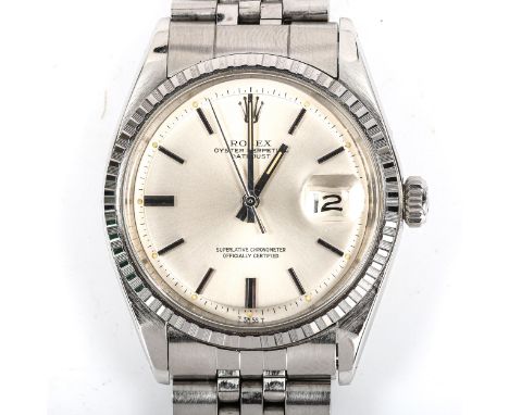 ROLEX - a Vintage stainless steel Oyster Perpetual Datejust automatic bracelet watch, ref. 1603, circa 1971, silvered dial wi