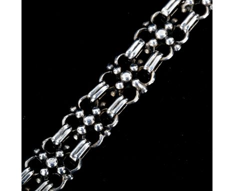 SCHOLLER - a Vintage Danish silver bracelet, length 20cm, 38.5gNo broken links, settings are quite worn on high points with l
