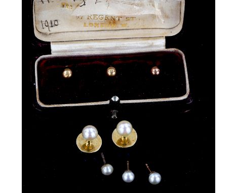 A cased set of dress studs, and 3 pearl earrings 
