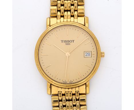 TISSOT - a Vintage gold plated quartz bracelet watch, ref. T870/970, circa 1980s, champagne dial with gilt baton hour markers
