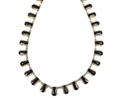 VOLMER BAHNER - a Vintage Danish vermeil sterling silver and black enamel fringe necklace, necklace length 18cm, 31.7gA numbe