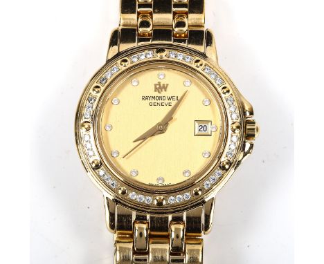 RAYMOND WEIL - a lady's mid-size gold plated stainless steel Tango quartz bracelet watch, ref. 5360, champagne dial with cubi