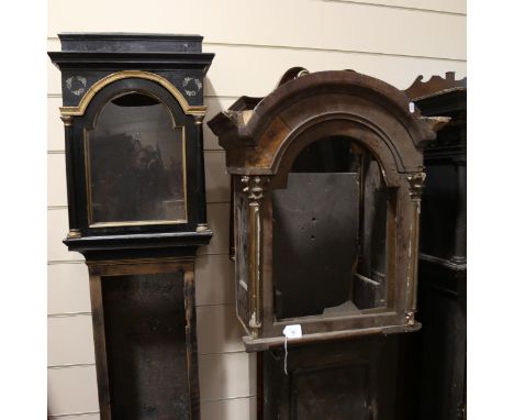 2 longcase clock cases, 2 hoods, and spare parts 