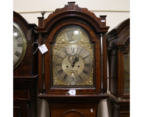 JOHN WORSFOLD OF DORKING - an early 19th century flame mahogany 8-day longcase clock, arch-top brass dial with silvered chapt