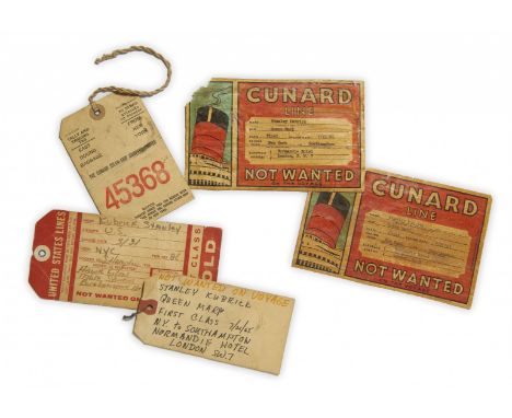 Group of 4 travel coupons of Kubrick’s trip to England on the famous Queen Mary Cunard Lines ocean liner, dated '7/21/1965'. 