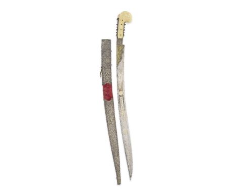 An Ottoman walrus ivory-hilted gold-damascened steel sword (yataghan) by Usta Ahmed Turkey, dated AH 1218/ AD 1803-4the singl