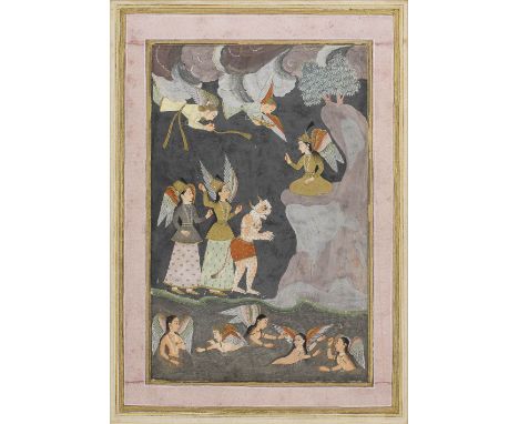 An angel dispensing justice to other winged figures and a div Oudh, Lucknow or Murshidabad, late 18th Century-19th Centurygou