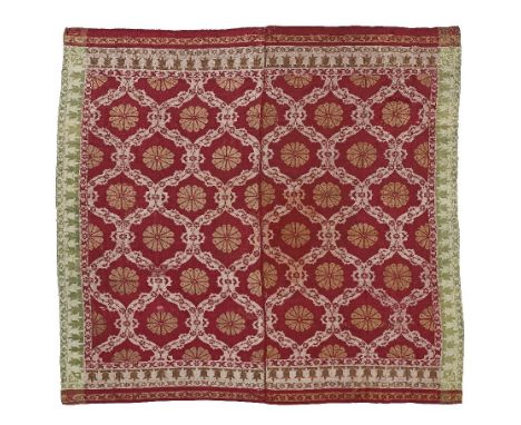 An Ottoman brocade silk panel Turkey, 17th/ 18th Centuryof square form, woven in polychrome silks with a cusped lattice overl