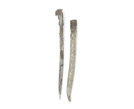 An Ottoman coral-set silver-mounted sword (yataghan) Turkey,  dated AH 1222/ AD 1807the single-edged steel blade of slightly 