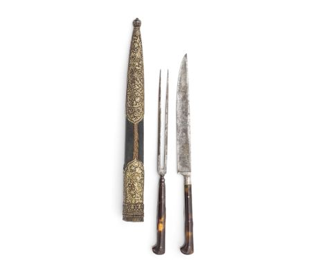 An Ottoman niello silver-mounted trousse with Armenian inscription Turkey, 18th Centurycomprising a knife and two-pronged for