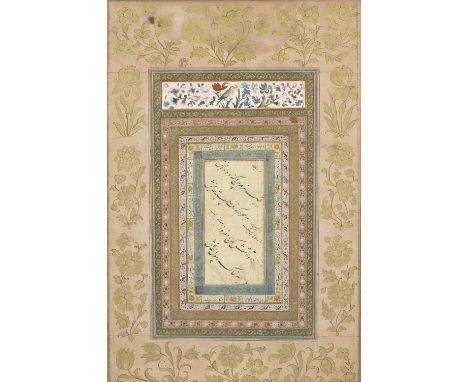 A calligraphic album page copied for Abu'l Hasan Mirza, perhaps a grandson of Fath 'Ali Shah Persia, 19th CenturyPersian manu