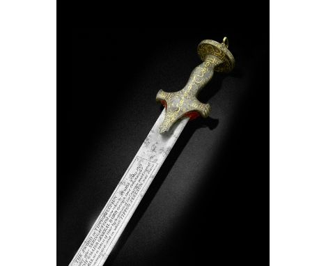 The Bedchamber Sword of Tipu Sultan (reg. 1782-1799), a fine gold-koftgari-hilted steel sword (sukhela) India,  18th Centuryt