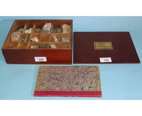 A collection of eighteen rock specimens collected from Jersey in 1949, within a fitted box, label under lid describing each n
