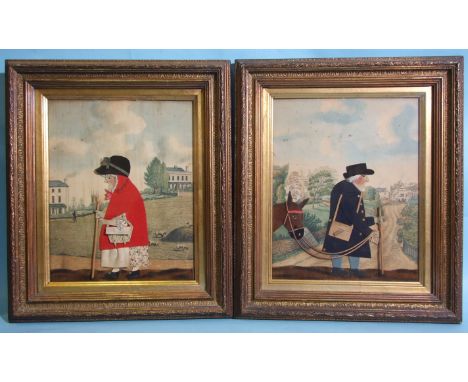 A good pair of George Smart cloth and velvet pictures, the first depicting a postman holding a staff and letter, a post bag a