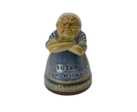 This unique and rare lidded inkwell depicts an grumpy old woman caricature from the founding of Britain's Women's National An