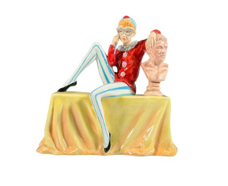 Special edition, produced in a limited edition figure of a seated jester resting on a bust sculpture. Carlton Ware backstamp.