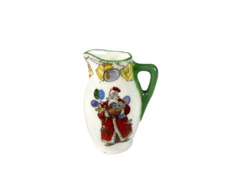 Rare and Collectible mini decorative pitcher featuring Santa Claus holding a full of gifts, ready to deliver. Royal Doulton b