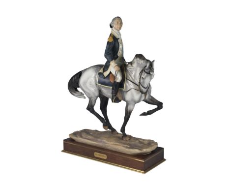 Limited edition, hand painted and modeled by Bernard Winskill. Depicts first U.S. president, George Washington, on a horse. R