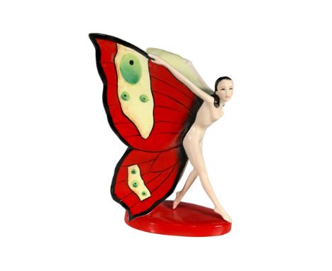 This dazzling glossy sculpture depicts a nude female figure with bright red butterfly wings. Part of a limited edition of 125