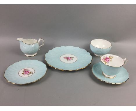 AYNSLEY FLORAL DECORATED PART TEA SERVICE, with floral and blue decoration