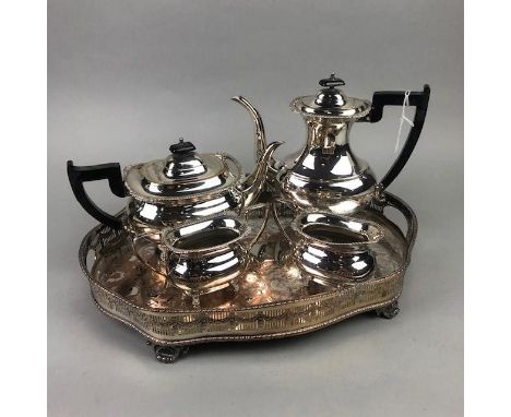 SILVER PLATED FOUR PIECE TEA AND COFFEE SERVICE, with tray, the tray 47cm wide