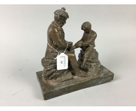 SPELTER SCULPTURE 'YE MAUNNA TRAMP ON THE SCOTCH THISTLE LADDIE', 23cm high