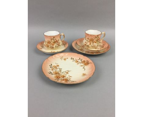 LIMOGES FLORAL DECORATED PART TEA SERVICE, comprising 8 side plates, 11 saucers and 7 cups