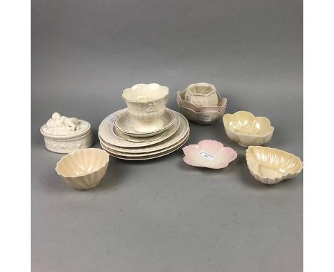 LOT OF BELLEEK PLATES AND DISHES, including trinket dishes and others