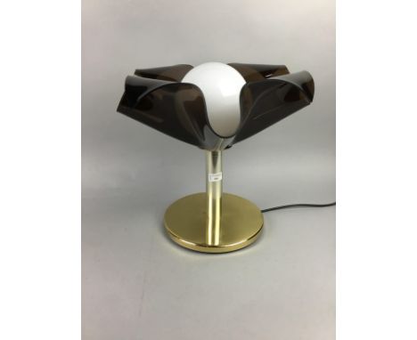 VINTAGE 1970S PERSPEX TABLE LAMP, the circular opaque glass shade within flared outer shade, 40cm high