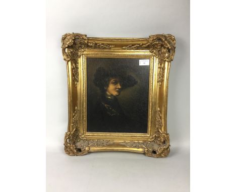 PORTRAIT PRINT IN THE STYLE OF THE OLD MASTERS, hand embellished and framed, with label verso for John Mathieson &amp; Co, Ed