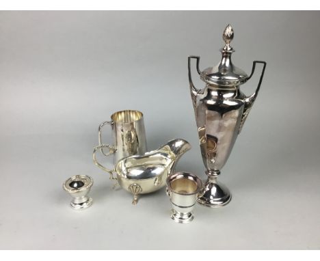SILVER PLATED FOUR PIECE TEA SERVICE, along with other silver plated ware, including a twin handled lidded vase