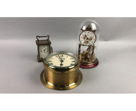 GARRAD &amp; CO CARRIAGE CLOCK, the brass five glass case with swing handle, 10cm high, along with a ship's bulkhead clock an