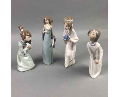 LLADRO FIGURE OF A FEMALE, 21cm high, along with three other Lladro figures of children (4)