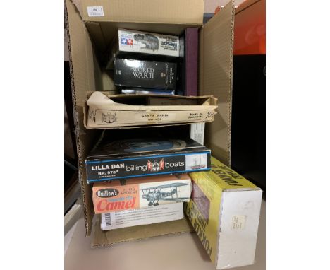 BRITISH WWI MODEL FIGHTER PLANE KIT, along with model boat kits, army figures and WWII in colour dvd set