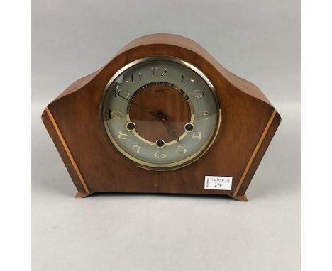SMITHS WALNUT CASED MANTEL CLOCK, 32cm wide