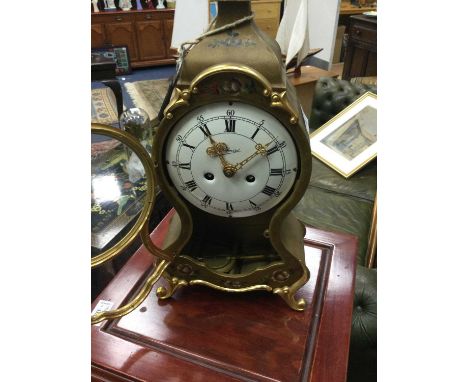 REPRODUCTION FRENCH STYLE GILT MANTEL CLOCK, 40cm high