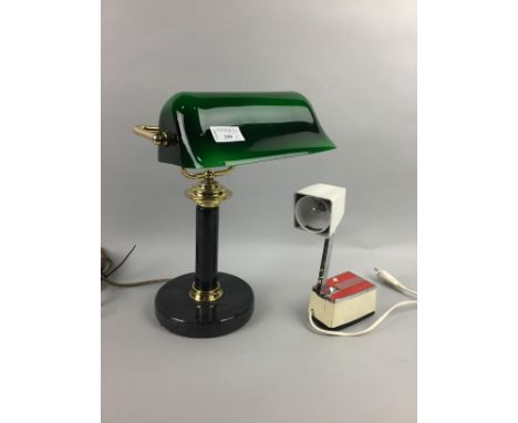 VINTAGE LAMP, green shade, along with another
