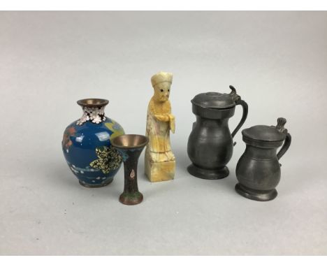 JAPANESE CLOISONNE ENAMEL VASE, with floral decoration, 10cm high, along with other items including another cloisonne vase, a