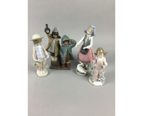 LLADRO FIGURE GROUP, 26cm high, along with three other Lladro figures of girls (4)