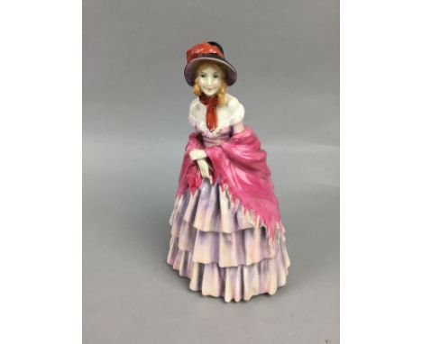 ROYAL DOULTON FIGURE OF 'A VICTORIAN LADY', HN 727, 20cm high, along with a Royal Doulton twin handled vase, decorated with a