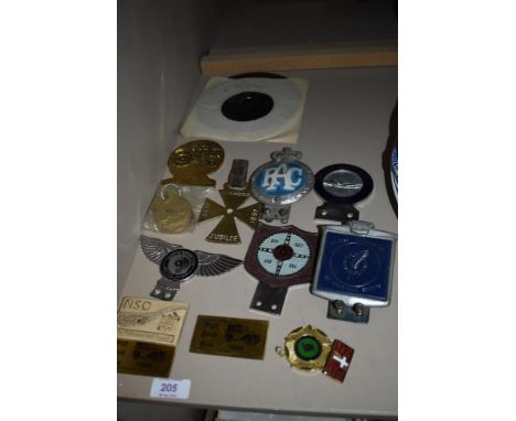 A selection of motor car hood or engine badges including Industrial Editors and Rootes Motor club
