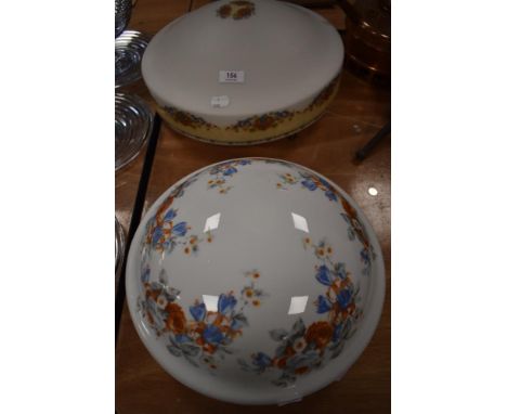 Two transfer printed fly catcher style ceiling light shades