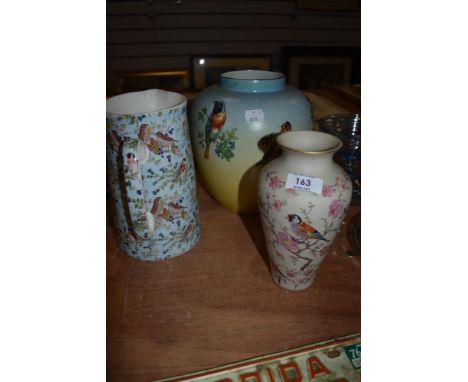 Three ceramic vase having bird and flower designs including Abbeydale and Ceramica