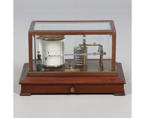 AN ARMY AND NAVY MAHOGANY CASED BAROGRAPH. early 20th century, with ink bottle and spare charts to the drawer, height 22cm, w