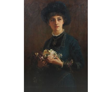 LOUISA STARR CANZIANI (1845-1909). PORTRAIT OF ELIZABETH ANNE BOSTOCK. Standing, long half length, wearing a dark blue dress 