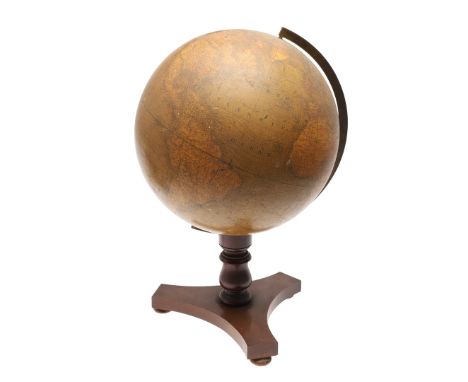 A LATE 19TH CENTURY SMITH'S 12" TERRESTRIAL GLOBE. with circular panel inscribed 'Smith's TERESTRIAL GLOBE, Containing the wh
