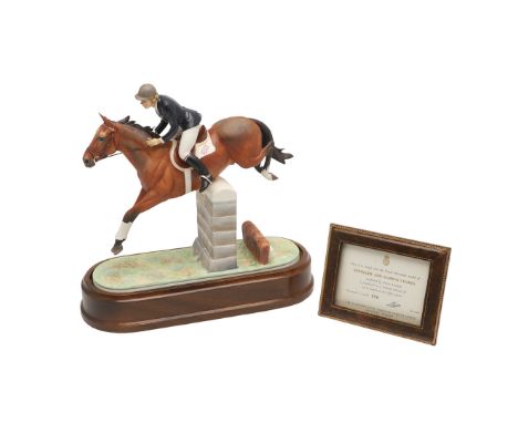 A ROYAL WORCESTER LIMITED EDITION HORSE GROUP, STROLLER AND MARION COAKES. Modelled by Doris Lindner, on wooden base,  180/75