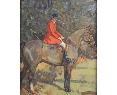 PETER BIEGEL (1913-1988). PORTRAIT OF HARRY COLBECK, PORTMAN HUNT WHIPPER IN, UPON A BAY HUNTER. (d) Slight sketch of horse a