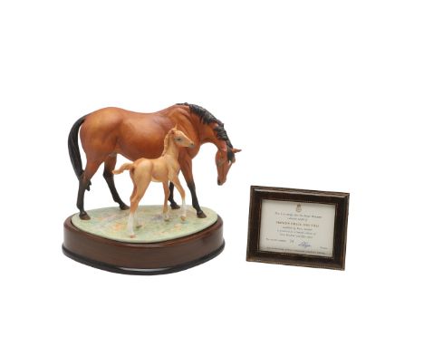 A ROYAL WORCESTER LIMITED EDITION HORSE GROUP, PRINCE'S GRACE AND FOAL. Modelled by Doris Lindner, on wooden base,  71/750 22