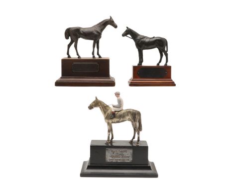 EARLY 20THC BRONZE HORSES & LIONEL EDWARDS WATERCOLOURS - ROCKWOOD. Two bronze figures of Horses in standing poses, each moun